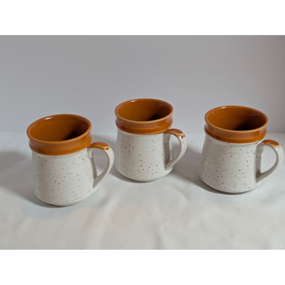 Vintage Speckled Stoneware Coffee Mugs‎ Set of 3 Japan Spatter Pattern Orange